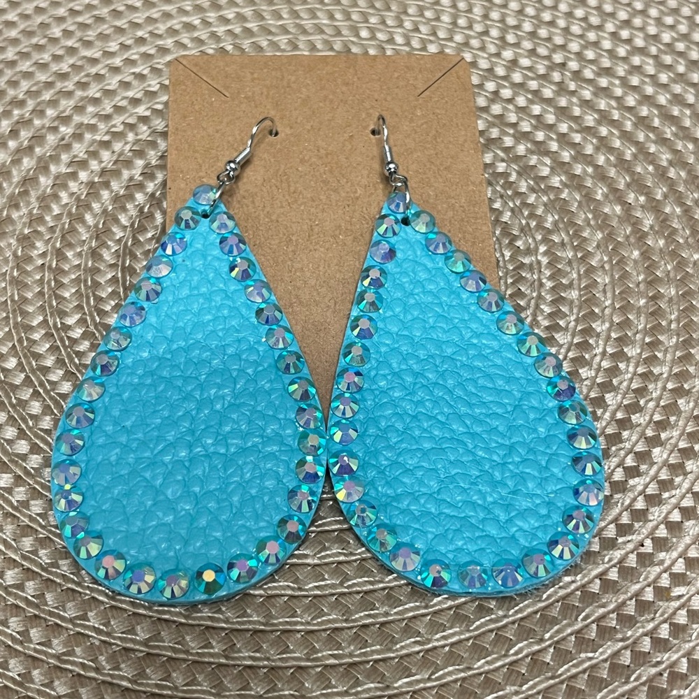 Blue Teardrop Earrings with Rhinestones